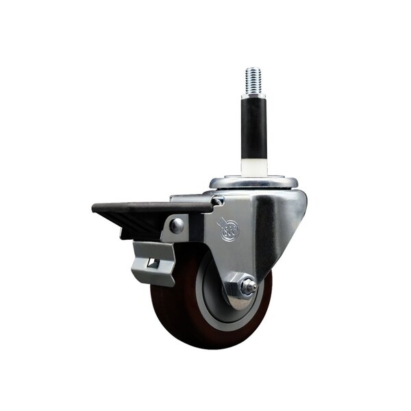 3'' Maroon Poly Swivel 3/4'' Expanding Stem Caster with Brake